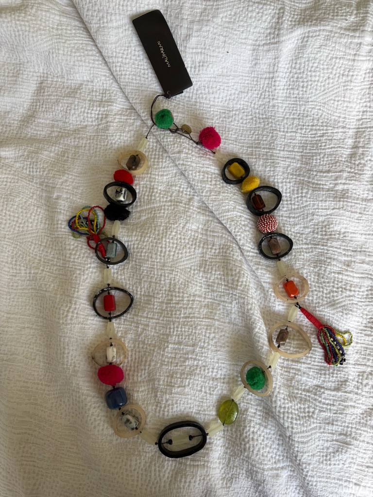 Maliparmi Multicolor Beaded Statement Necklace With Pom Pom Accents